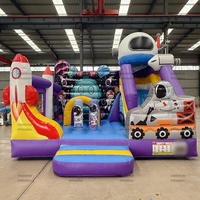 Structure gonflable combinée PVC Thème Cœur Amour avec toboggan, motif Astronaute Fusée, pour enfants, idéale pour fêtes et locations extérieures 5mx4mx5m