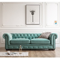 Dunkelgrünes amerikanisches Retro-Dreisitzer-Sofa garnitur im europäischen Landhausstil für kleine Wohnzimmer oder Gast familien