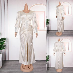 S10209 Robes de soirée grande taille pour femmes, robe longue à manches longues, col en V, perlée, robe longue de cérémonie, robe maxi africaine pour femmes - Product Image 5