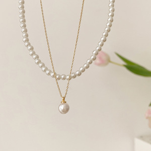 Collar <span class=keywords><strong>de</strong></span> cadena <span class=keywords><strong>de</strong></span> doble capa inspirado en el lujo, collar minimalista con colgante <span class=keywords><strong>de</strong></span> una sola perla, regalos para mujeres - Product Image 6