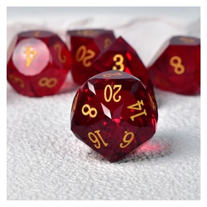 Đá quý màu đỏ lăng kính thủy tinh xúc xắc Bộ, khắc đa diện Pha Lê đa diện DND xúc xắc, 7 cái thiết lập với kim loại hộp thiếc gói - Product Image 4