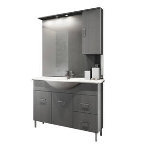 Meuble de salle de bain Venice 105 cm avec vasque en céramique gris lierre et miroir, en bois massif, résistant à l'eau - Product Image 1