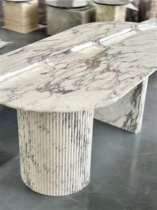 Venta directa de fábrica, mesa de centro ovalada blanca grande con acabado de mármol Natural, muebles modernos para el hogar, mesa de comedor de Material de cemento - Product Image 2