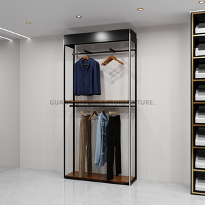 Présentoir classique de magasin de vêtements pour hommes de qualité Conception de logo personnalisé Étagères à suspendre en métal noir - Product Image 4