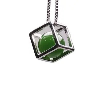 Hot sale 100% genuine nephrite jade green cube pendant, gemstone jasper necklace