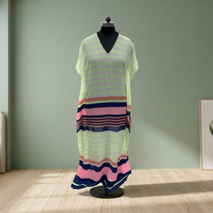 V-Neck Striped Chiffon Maxi <b>Dress</b> Asymmetrical Hem Loose Boho <b>Summer</b> Casual <b>Dress</b> <b>Sleeveless</b> Breathable Woven Print - Product Image 2