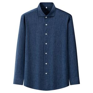 Camisa de <span class=keywords><strong>Lino</strong></span> para Hombre, Manga Larga, Estilo Old Money, Casual de Negocios, Sin Planchado, Color Sólido, Corte Slim, Estilo French Rain Dew - Product Image 1