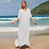 Robe longue ample bohème imprimée léopard, cache-maillot de plage, haut de bikini, 100% polyester