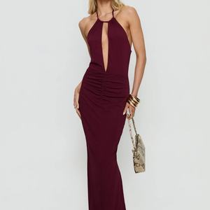 Vestido Maxi Elegante de Verano para Mujer OEM, con Cuello Halter, Espalda Descubierta, Escote en V Profundo, Ajustado, para Fiesta Nocturna o Club, con Fruncido - Product Image 1