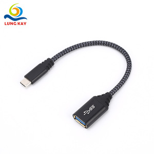 Lung Kay Type <b>C</b> To <b>Usb</b> 3.0 <b>Adapter</b> Cable Nylon Braided Black Extension For Otg Connectors - Product Image 1