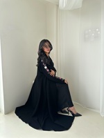Abaya noire personnalisée Hafizah OEM, broderie florale, manches larges, robe musulmane pour femme, Dubaï, robe islamique modeste, revers fleuri, Aïd