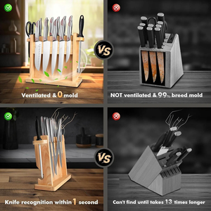 Bloc à couteaux en acier doré, bloc à couteaux de boucher auto-affûtant, ensemble de couteaux - Product Image 3