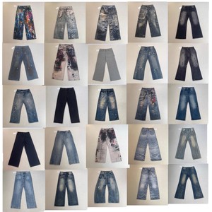 Vaqueros unisex de pierna recta <span class=keywords><strong>con</strong></span> estampado de paleta de <span class=keywords><strong>pintura</strong></span> al óleo, de mezclilla lavada, estilo streetwear, lavado medio, cintura media, colección completa, para otoño - Product Image 5