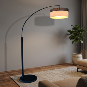 Lampe sur pied Lumetal jaune clair, structure en tissu, métal, interrupteur à bouton, tube, ampoule E26 - Product Image 1