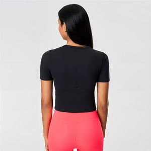 T-<span class=keywords><strong>shirt</strong></span> de sport décontracté à manches courtes pour <span class=keywords><strong>femme</strong></span>, torsadé, amincissant, de haute qualité, pour le yoga et le fitness - Product Image 6