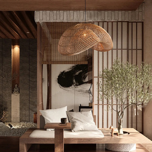 Hand Woven Rattan Chandelier Oval E27 Led <b>Light</b> Source For Living Room Bedroom <b>Dining</b> Room Zen Style Pendant Lamp - Product Image 3