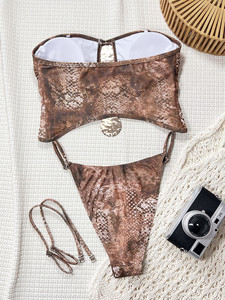 Wholesale OEM ODM Custom Logo Swimwear Womens 2 Piece Bikini Set Snake Swimsuit <strong>Bandeau</strong> Top Beach Bahting Suit <strong>Tankini</strong> - Product Image 5