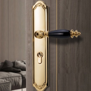 Poignée de porte de luxe dorée, serrure intérieure <span class=keywords><strong>en</strong></span> laiton de haute qualité avec poignée <span class=keywords><strong>en</strong></span> céramique noire pour ensemble de quincaillerie de maison de maître ou de propriété commerciale - Product Image 5