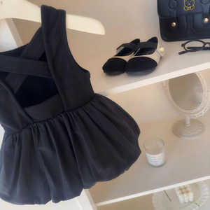 Girls Korean Style Black Tulip Skirt Crossback Vest Dress Breathable Backless Summer Dress - Product Image 3