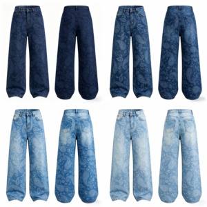 Jeans a Gamba Larga <span class=keywords><strong>di</strong></span> Alta Qualità per <span class=keywords><strong>Donna</strong></span>, Stile Paisley Jacquard, Streetwear Estivo Vintage con Cristalli, Personalizzabili, Direttamente dalla Fabbrica - Product Image 4