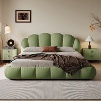 Ensemble de lit King & Queen Size au design moderne haut de gamme, lit minimaliste en velours, design crème pour chambre à coucher