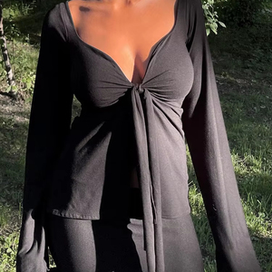 Summer New Arrivals Custom Logo Solid Color Women Sexy <strong>Long</strong> <strong>Sleeve</strong> Deep <strong>V</strong> <strong>Neck</strong> <strong>Top</strong> Casual <strong>Top</strong> for Women - Product Image 1