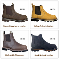 Sepatu Boots Chelsea Kulit Sapi Coklat Crazy-Horse Bersertifikasi CE untuk Pria, Model High-Ankle, Slip-On, Sepatu Kerja Pengaman Musim Dingin dengan Ujung Baja
