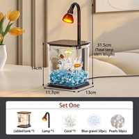 Aquarium de bureau de luxe carré en plastique ultra-transparent de 2L pour Betta, avec couvercle et lumière LED rotative à 360°