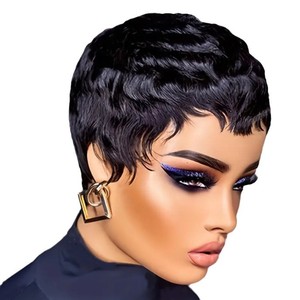 Peluca corta y rizada Ruiyi con flequillo lateral, cabello sintético de alambre de alta temperatura para cualquier forma de rostro, A1171 - Product Image 5