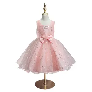 Girl Embroidered Gown Fresh Flower Princess Wedding Chiffon Girls' Dress Bow Party Dress Children Frocks Party Dresses