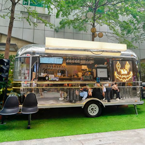 Chariot de vente ambulante rétro, chariot de restauration rapide, chariot de crème glacée, chariot de cuisine gourmet multifonctionnel, chariot mobile pour café, thé au lait, en acier inoxydable - Product Image 1