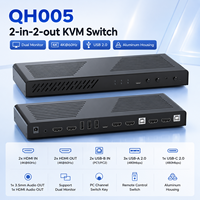 Conmutador KVM 2 entradas/2 salidas, HDMI dual 4K*60Hz, USB 2.0, control remoto, modo de pantalla única/doble, caja de aluminio para 2 PC y 4 monitores