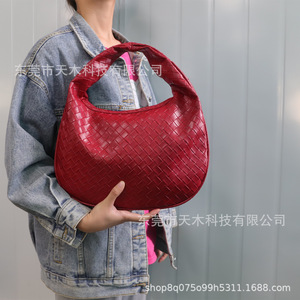 Bolso de Hombro Tejido en Forma de Dumpling, Cierre de Cremallera Negro, Bolso Tote para Mujer de Uso Diario, Primavera 2024 - Product Image 3
