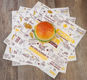 Custom Burger Wrap Paper With Logo Printing Biodegradable Food Wax Paper Sheets Cheap Food Wrapper Papers Packaging