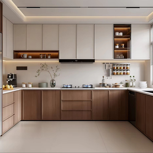 Elegante e Raffinato Set di Mobili da Cucina in Legno con Ripiani Aperti e Design con Forno Integrato per Villa, Maniglie di Stile - Product Image 1