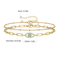 Pulsera de cadena de acero inoxidable con diseño de ojo de diablo y ojos azules, microincrustaciones de circonita y efecto de goteo de aceite.
