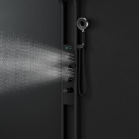 Ensemble de douche en acier inoxydable noir, moderne et luxueux, avec affichage numérique LED, jet de pluie, cascade, haute pression