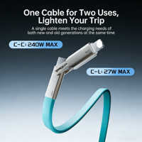 Cable de Datos Plano de Carga Rápida Tipo-C a Tipo-C de Alta Potencia de 1.5m, 2 en 1, en Oferta
