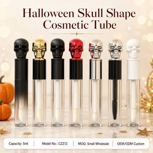ISMAN 5ml Halloween Skull Big Wand <strong>Lip</strong> <strong>Gloss</strong> Tube Skeleton Top Mascara Bottle Gold Silver Black <strong>Red</strong> White Packaging Custom Logo - Product Image 1