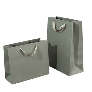 Solución Integral: Bolsa de Papel Azul Grisáceo de Lujo con Asa de Cinta de Seda, Ecológica, Gruesa, para Regalos Empresariales - Product Image 1