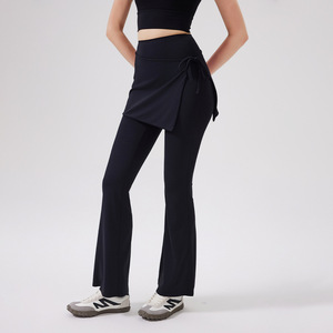 Pantalones de yoga acampanados 2 en 1 para mujer, con efecto levantacola, cintura alta, control de abdomen, tacto suave, para Pilates y fitness, venta al por mayor - Product Image 1