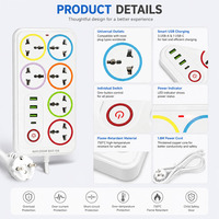 Regleta de alimentación universal IP44 de 10A con 6 tomas USB-C de cobre, interruptor y enchufes inteligentes para uso hospitalario