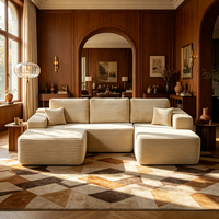 Canapé modulaire en velours côtelé à larges côtes avec chaise longue et ottoman, ensemble de meubles de salon au profil bas