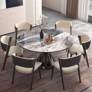 Mesa de comedor redonda de piedra microcristalina estilo italiano con rotación y extensión para uso doméstico - Product Image 3