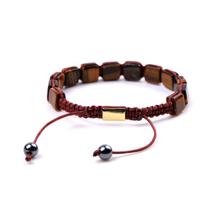 Pulsera de cuentas de lapislázuli de ojo de tigre con piedras preciosas naturales de forma cuadrada personalizada para hombres que alquilan tejido de acero inoxidable - Product Image 3