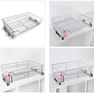 2pc Ball-Bearing System Under Sink Sliding <b>Pull</b> <b>Out</b> Drawer Cabinet Organizer Rack 2 Tier Under Sliding Wire <b>Basket</b> with Slides - Product Image 6
