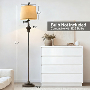 Lámpara de Pie Tradicional con Base de Hierro, Pantalla Beige, Altura Ajustable, Fuente de Luz LED, Portalámparas E26, Iluminación para Sala de Estar y Dormitorio - Product Image 2