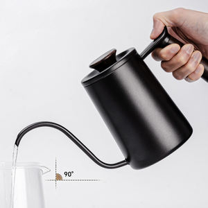 Tetera de acero inoxidable de 600 ml con mango de nogal moderno, cuello de cisne y tapa, para preparación manual de café por goteo - Product Image 1