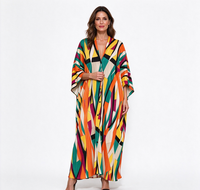 Robe longue de plage décontractée pour femmes grandes tailles, col en V, style kaftan, respirante, écologique, à manches courtes, imprimé numérique, coupe ample