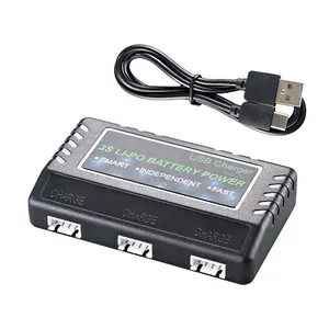 3s锂电池充电器黑色新款Lipo电池电源5V 4A适配器充电器USB插头3独立插槽电池充电器